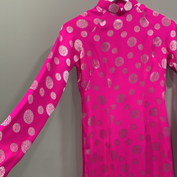 Vietnamese Ao Dai Fuchsia Women's High Collar Long Maxi Dress Size Small - Picture 4 of 11